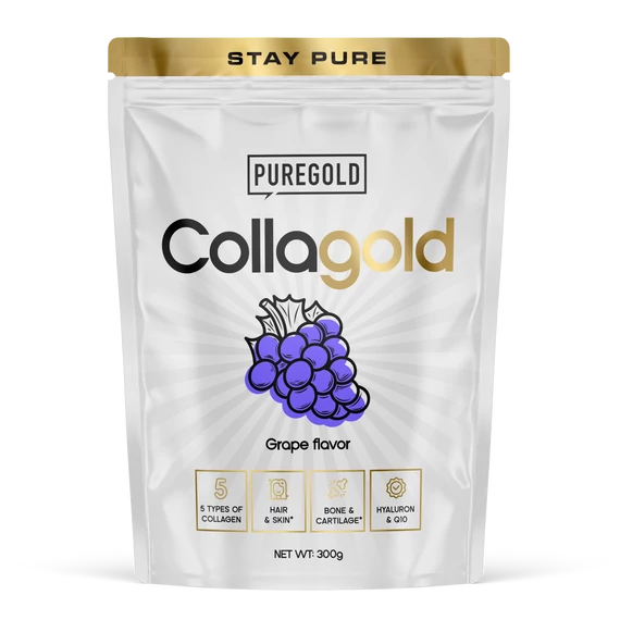 CollaGold Marha és Hal kollagén italpor hialuronsavval - szőlő - 300g - PureGold - 